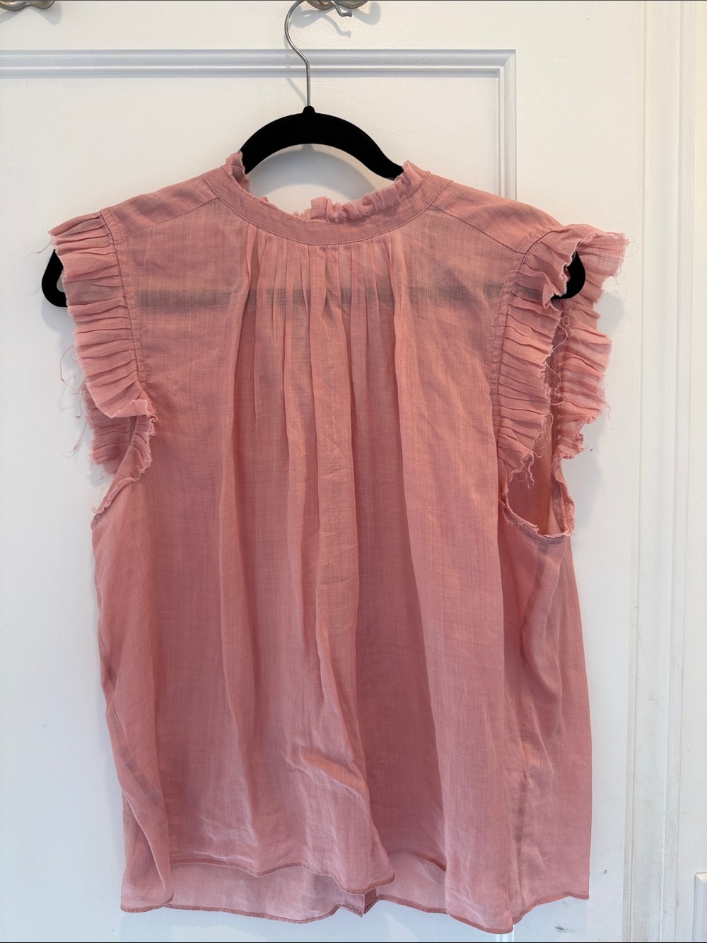 Frame Denim Soft Pink Ruffle-Sleeve Blouse